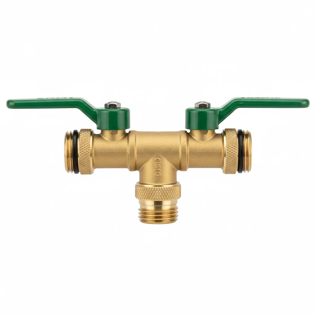 Brass Hose Y Splitter Connector with Shutoff
