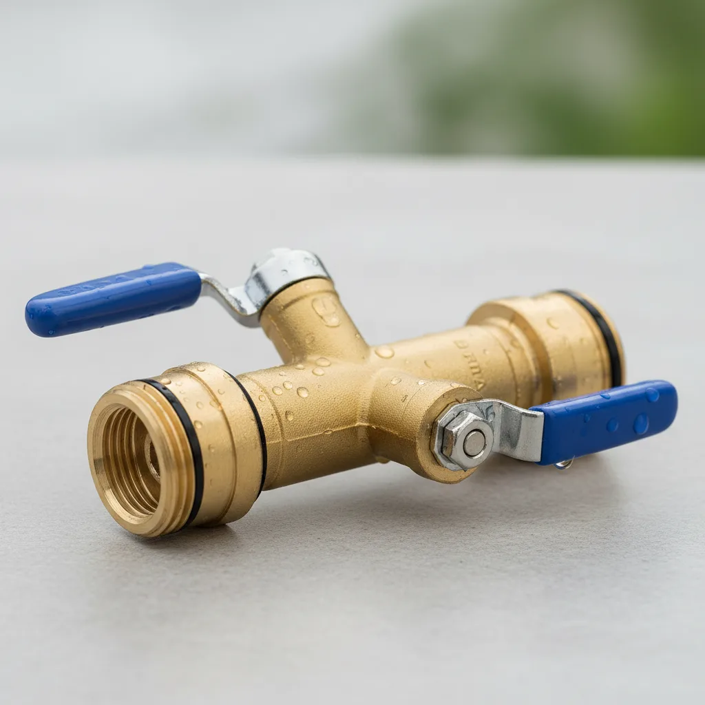 Brass Hose Y Splitter Connector with Shutoff image 2