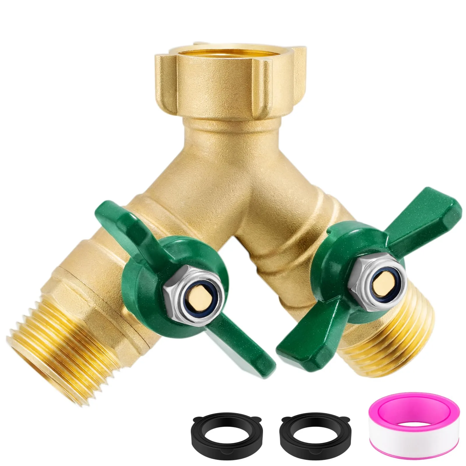 Brass Hose Y Splitter Connector with Shutoff image 3